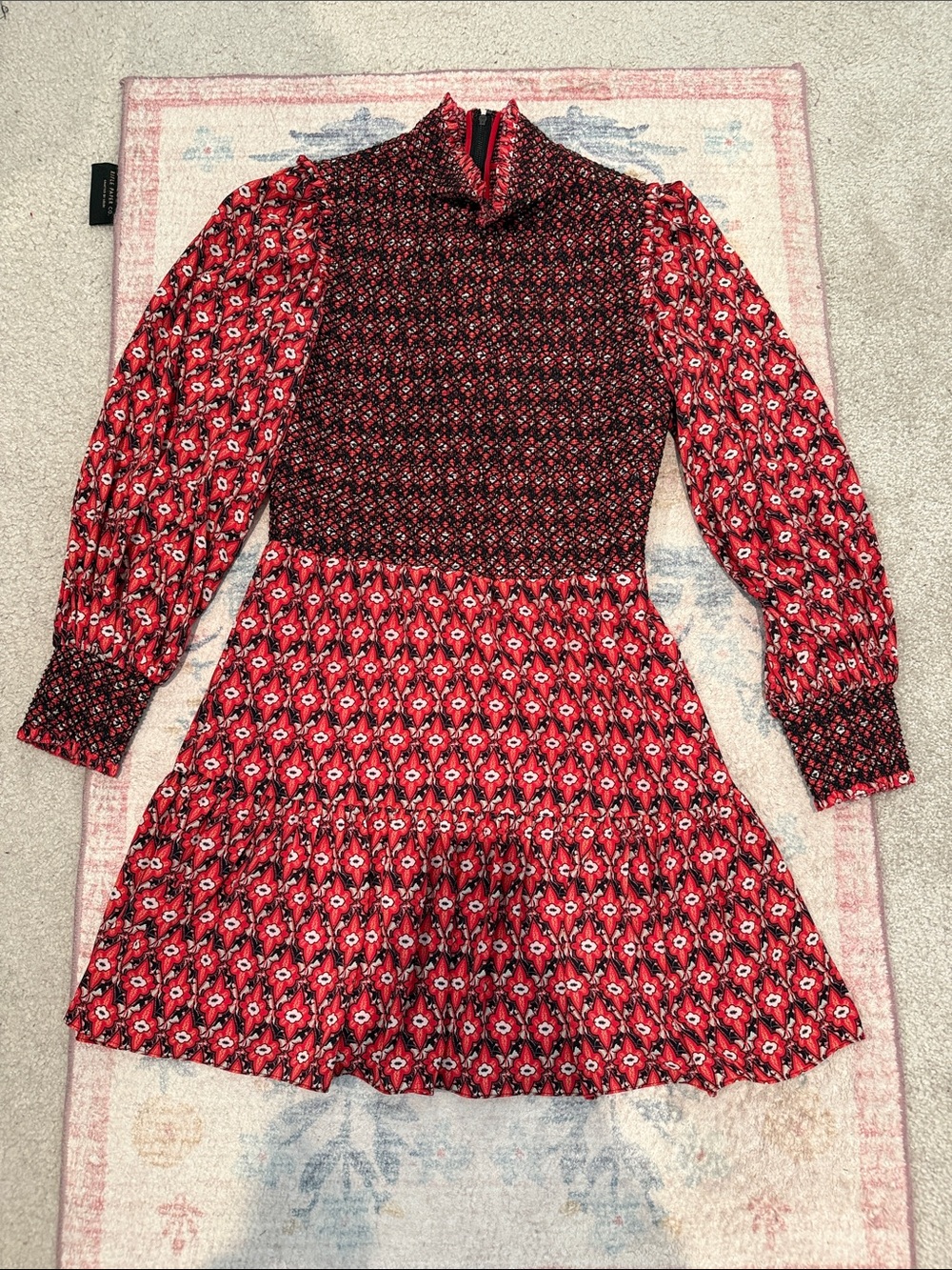 Alice + Olivia smocked floral long sleeve mini dress